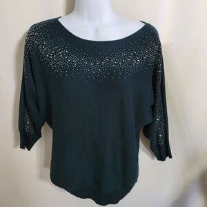 89th and Madison Size M Sweater Top Knit Shirt Blouse Rhinestone Green #1060